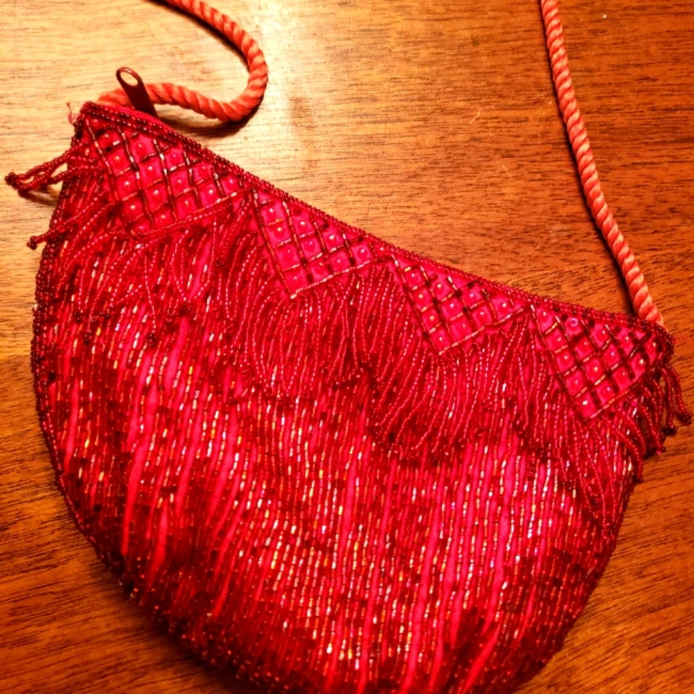 Vintage crystal beaded fringe trim bag